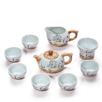 润器 茶具套装 家用陶瓷石釉盖碗茶杯茶壶整套耐热功夫茶具包邮(10头石釉莲景茶壶)