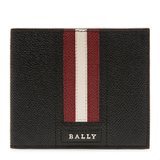 超市-奢侈品/钱包/卡包BALLY巴利 男士黑色皮革红白条纹短款折叠钱夹 6224893(黑色)