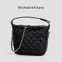 MICHAEL&KILANS 品牌包包女包新款单肩包女时尚百搭小香风斜挎包小包菱格包B2210468(黑色)