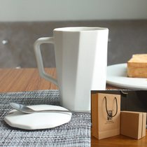 ins北欧简约陶瓷马克杯子咖啡杯带盖勺情侣办公室家用男女喝水杯(上升杯白礼盒（带瓷盖勺）)