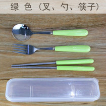便携式陶瓷不锈钢三件套西餐具汤勺子筷子刀叉子套装创意可爱学生(叉-勺-筷子三件套(绿色))