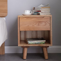 吉木多 床头柜简约现代简易置物架北欧白橡木实木卧室床边收纳迷你小型柜子(原木色)