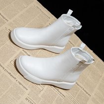 SUNTEK网红瘦瘦靴短靴女秋冬季2021新款韩版百搭白色女鞋中筒靴马丁靴子(37 米白色绒里 767)