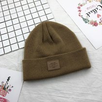 SUNTEK毛线帽子女冬韩版潮甜美可爱字母标保暖针织帽时尚百搭学生套头帽(M（56-58cm） 驼色)