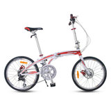 永久折叠自行车20寸16级变速双碟刹男女士单车*QM2989(白红色 20寸)