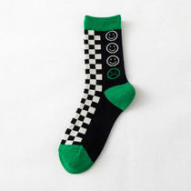SUNTEK袜子女网红格子中筒袜日系学院风绿色长袜黑色运动男士条纹高帮袜(中性款（35-41收藏加购优先发货 2双满身格子)