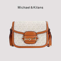 MICHAEL&KILANS 品牌包包女包新款老花单肩包时尚百搭斜挎包小方包马鞍包 B1210835(白色)