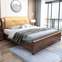 吉木多 中式胡桃木实木床现代简约轻奢主卧软靠床1.8m双人床卧室(03款1.8*2米胡桃色 床+床头柜*1)