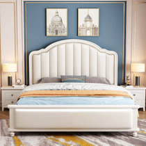 吉木多 小美式实木床 1.8米主卧欧式双人床现代简约白色软靠1.5m卧室婚床(1.8*2米象牙白 床+床垫+床头柜*2)
