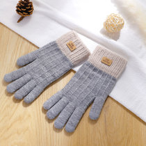 冬季女士骑行加绒保暖触屏手套 仿羊绒防寒加厚针织手套(灰色 均码)