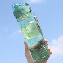 大容量水杯男生塑料杯便携夏学生户外运动水壶简约耐高温太空杯子(防摔 透明绿_520ml)