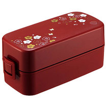 ASVEL 日本双层饭盒便当盒塑料餐盒可微波炉加热男女式日式饭盒 00980447梅花红