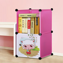 索尔诺卡通书柜儿童书架自由组合玩具收纳柜简易储物置物架柜子(A6102粉色 单排书柜)