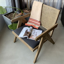 北欧经典昌迪加椅设计师款客厅实木编藤单人沙发椅阳台休闲椅子(橡木 原木做旧色 57x71x72)