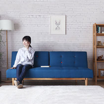奥古拉家具 沙发床两用 双人多功能折叠沙发床 日式实木布艺沙发1.8m(布艺-蓝色 180cm)