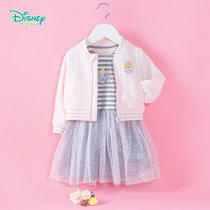 迪士尼Disney童装女童外套春季新款连体衣裙套装宝宝网纱罗纹领休闲2件套191T844(120cm 粉白)