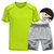 运动套装男夏季短袖短裤健身服男运动T恤健身衣透气速干跑步1265(绿色-灰裤黑条 3XL)
