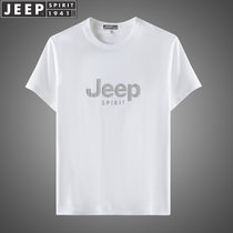 JEEP SPIRIT吉普短袖T恤简约字母图案纯棉t恤户外运动半袖打底衫圆领套头衫(2-2013白色 XL)