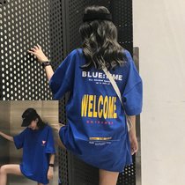SUNTEK欧货大版港风t恤女短袖韩版2022新款女酷帅气夏季上衣服女装ins潮(XL 蓝色【20#】)