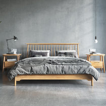 恒兴达 北欧日式实木床1.5米1.8米双人婚床主卧软靠白橡木床现代简约家具(1.5*2m原木色 床+床头柜*1)
