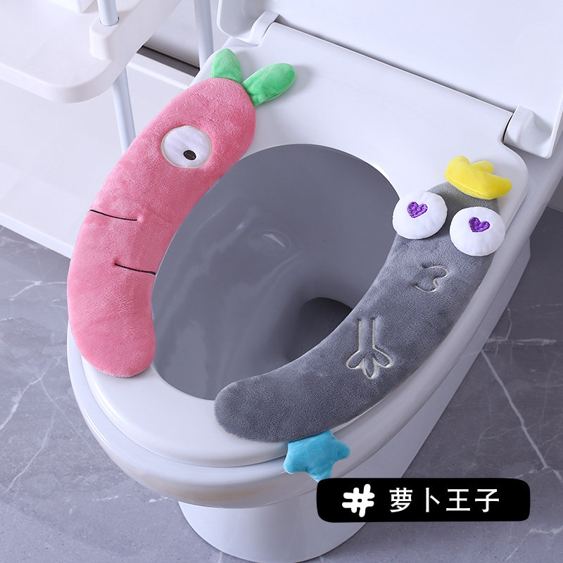 马桶坐垫两片套装带提手四季通用家用厕所防水粘贴卡通坐便器垫圈b款