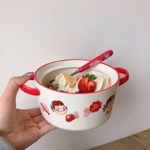 韩版ins风陶瓷泡面碗宿舍用学生可爱麦片沙拉甜品碗大容量手柄碗(不二家干饭碗)
