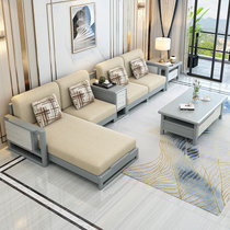 吉木多 实木沙发组合新中式小户型沙发客厅现代简约整装经济型实木沙发 沙发座套颜色请拍下备注(宝马灰 1+2+3+长茶几+方几)