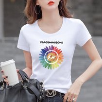 棉 T恤女夏季印花设计感体恤衫修身显瘦上衣韩版女装(彩色雏菊【白色】 S)