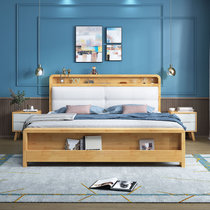 一米色彩 床 双人床实木床可充电储物主卧床木质简约现代北欧风格皮质软靠床1.8米高箱抽屉婚床 卧室家具 1.8米床+床垫+2床头柜丨颜色备注