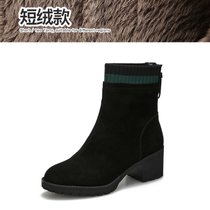 SUNTEK高跟短靴女春秋单靴2021年新款冬季女鞋加绒粗跟英伦风马丁靴(39 黑色（绒里）)