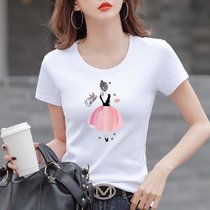 棉 T恤女短袖春夏修身显瘦体恤印花百搭韩版上衣小衫(白色-芭蕾女孩 XL)