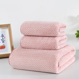 斜月三星华夫格珊瑚绒（2毛巾+1浴巾）组合套装 粉色 快速吸水 超柔速干