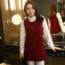 娇维安 春季韩版女装外套 毛衣套头衫 白色衬衫+针织衫 两件套(酒红色 均码)
