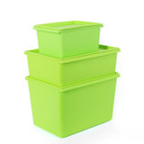 开馨宝 塑料带盖收纳储物整理箱子3件套-绿色