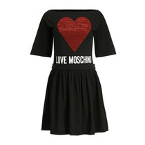 LOVE MOSCHINO女士黑色红心形印连衣裙 W5B0001-M3517-C7440黑色 时尚百搭