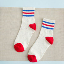 1双装哈伊费舍三条杠女中筒袜(红色 均码)