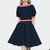素芬 欧美时尚套装裙夏季新款女蝙蝠袖拼接上衣半身裙时尚两件套(藏青色 XXL)