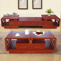 实木电视柜茶几组合新中式现代简约伸缩型地柜家用客厅橡胶木家具(大号海棠色DSG202+CJ209)