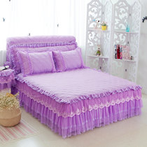 欧佩丹韩式公主风蕾丝边夹棉床裙单件防滑床垫保护套1.5m1.8米单双人席梦思加厚床罩(紫色)