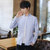 森雷司男士长袖衬衫春秋季条纹休闲衬衣韩版衬衫(浅蓝色 4XL)