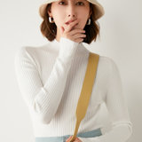 2021秋冬季新款女士半高领针织羊毛衫修身洋气坑条套头毛衣打底衫(白色 S)