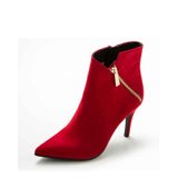 Daphne/达芙妮新款淑女细高跟尖头侧拉链纤维布女靴1014605114(红色 36)