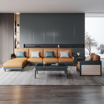 吉木多 免洗纳米科技布沙发客厅现代简约布艺实木沙发小户型(墨绿色+橘橙色 1+1+3+茶几)