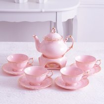 简约英式下午茶茶具套装高档陶瓷咖啡具欧式花果茶茶具整套礼盒装(粉色1小壶1温茶器4套杯碟勺 9件)