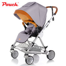 pouch奢华铝材婴儿手推车高景观避震折叠可坐躺宝宝bb车儿童车P80(灰色)