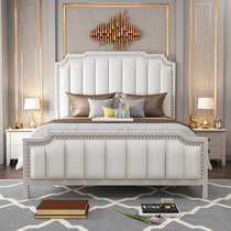 吉木多 小美式实木床 1.8m主卧欧式双人床现代简约白色软靠1.5m卧室婚床(1.5*2米象牙白 床+床垫+床头柜*2)