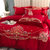 新中式100支全棉贡缎婚庆刺绣四件套简约大红色新婚被套床上用品(馨之语-大红)