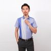 2013爆款男士立领经典条纹撞色纯棉短袖衬衫C13007(蓝色条纹 38)