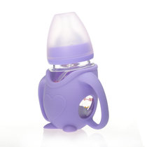 运智贝企鹅奶瓶新生儿宝宝玻璃奶瓶宽口防摔带手柄奶瓶婴儿防胀气(紫色 160ml)