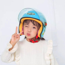 儿童头盔秋冬半盔可爱卡通四季头盔电动车保暖防护帽适合2-8岁(蓝色 儿童款（图案随机）)